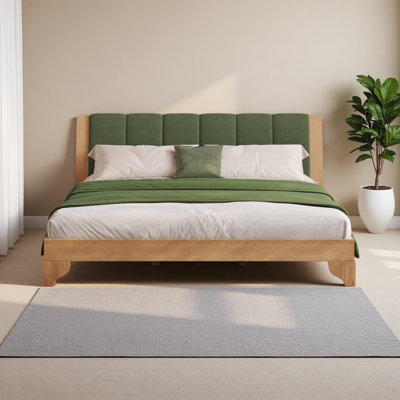 Premium Pine Wood Bed Frame,Bed Frame With Headboard Included,Mid Century Modern Bed