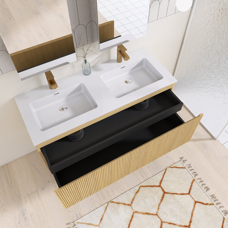 Ensemble de meuble-lavabo double 48 po avec plateau en résine intégré 48 po