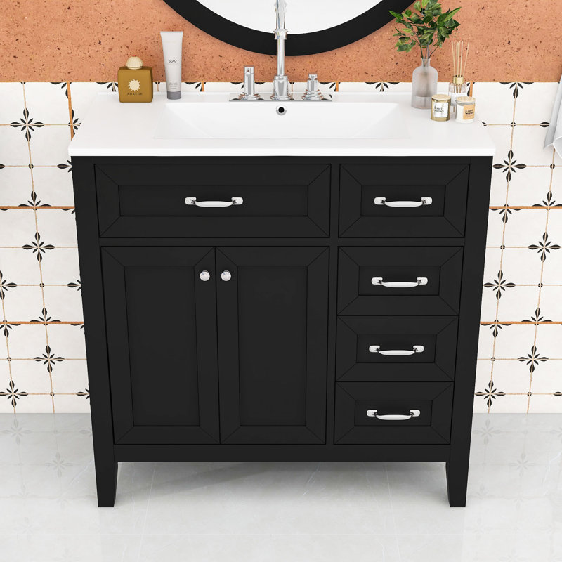 Bathroom Vanity with Sink Combo and Drawers, Black