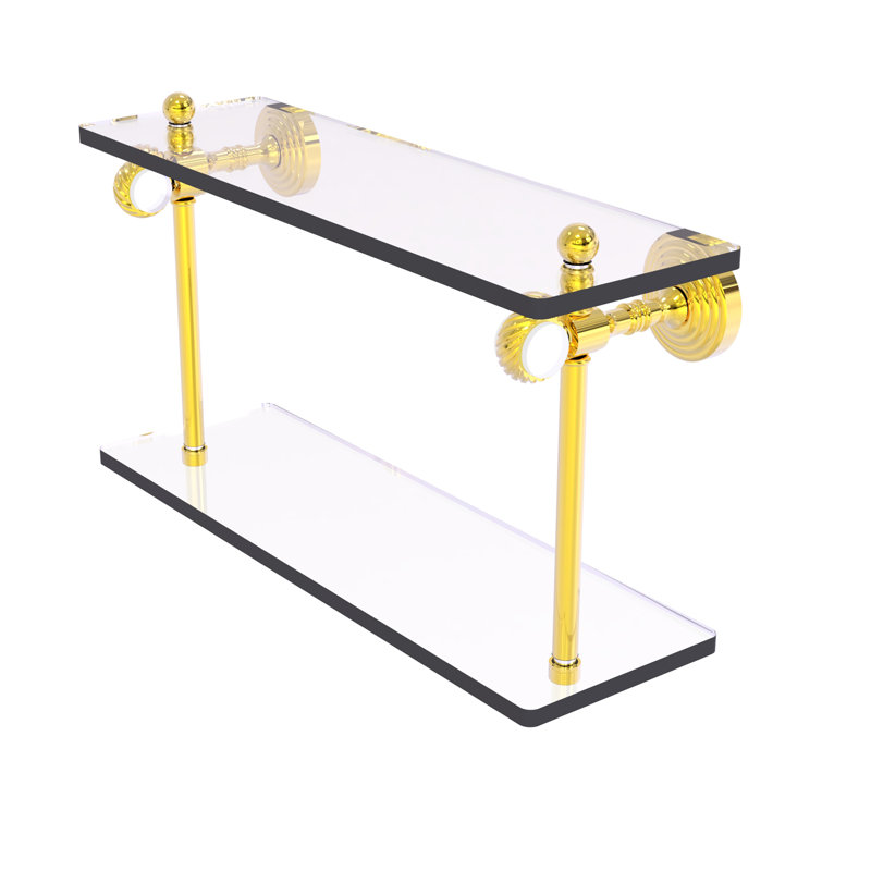 Jarrell 2 Piece Glass Tiered Shelf, 5.12" H x 16" W x 9.3" D, Polished Brass