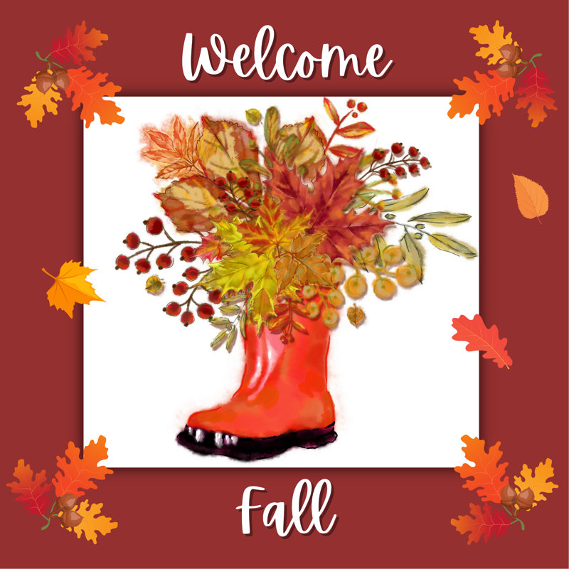 Welcome Fall Wreath With Floral Rainboot