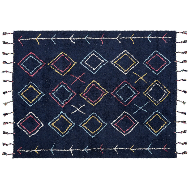 Manchester Geometric Cotton Hand Woven 140cm X 200cm Area Rug, Rectangle 160cm x 230cm