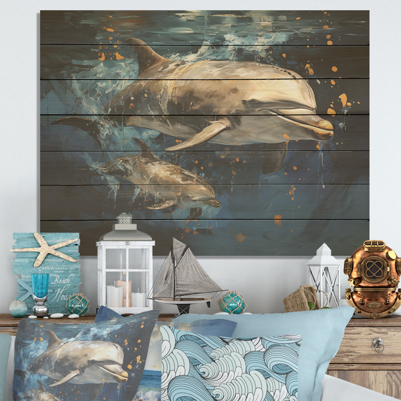 Dauphins dansants - Animaux dauphin sur bois, H 10 po x l 20 po