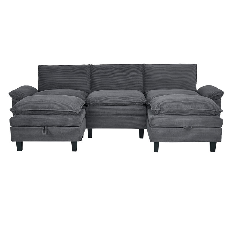 Canapé modulaire modulaire avec accoudoirs 118 po L 118 po Corduroy, Velours côtelé gris