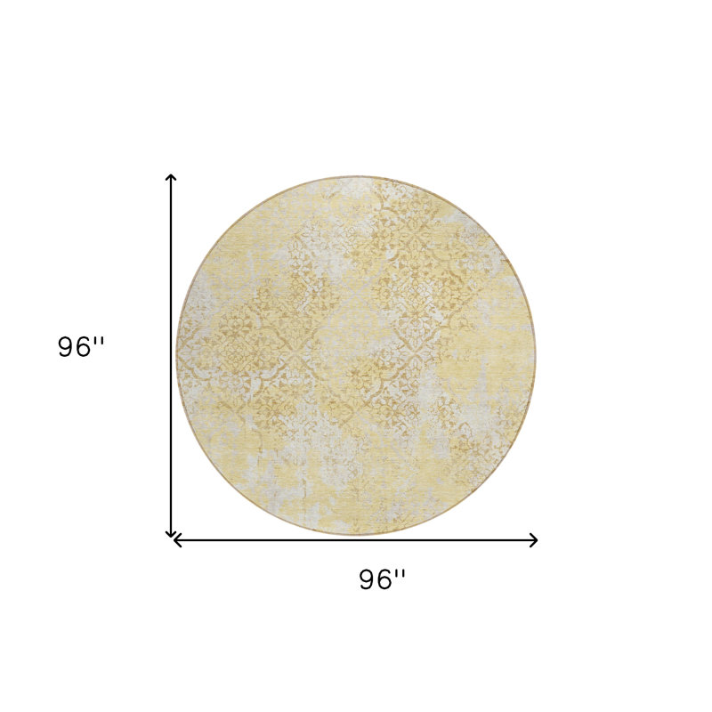 Tapis extérieur rond lavable floral beige et doré 8 pi