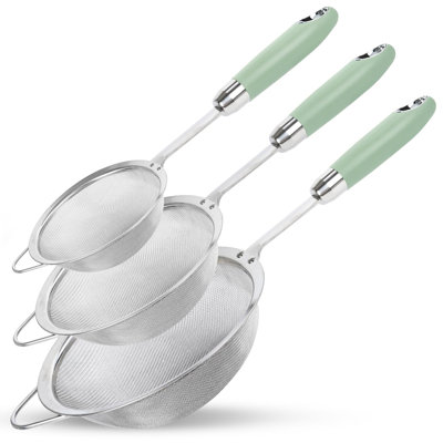 Stainless Steel Fine Mesh Strainer Set (3 Sizes 12/14/18cm, 40 Mesh)