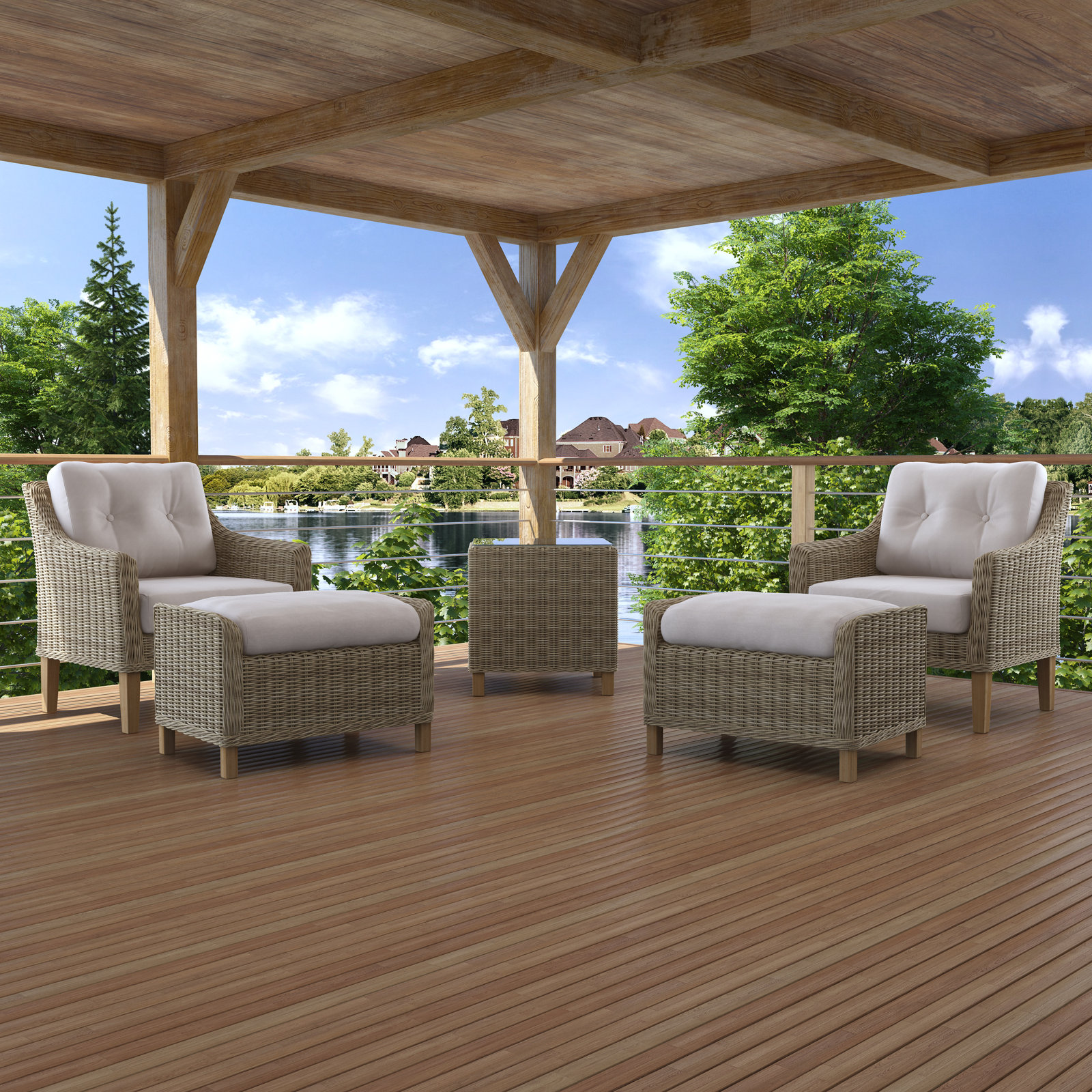 Kells 5 Piece Rattan Seating Group with Sunbrella Cushions