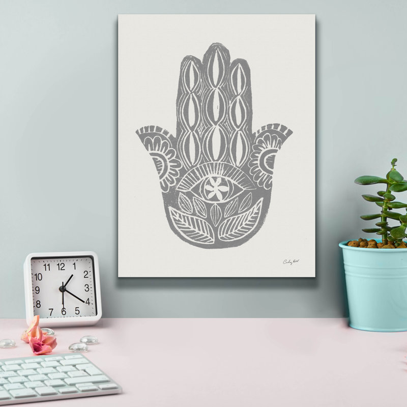 Toile épique Graffiti «Hamsa 2 argent» par Courtney Prahl, 12 po x 16 po