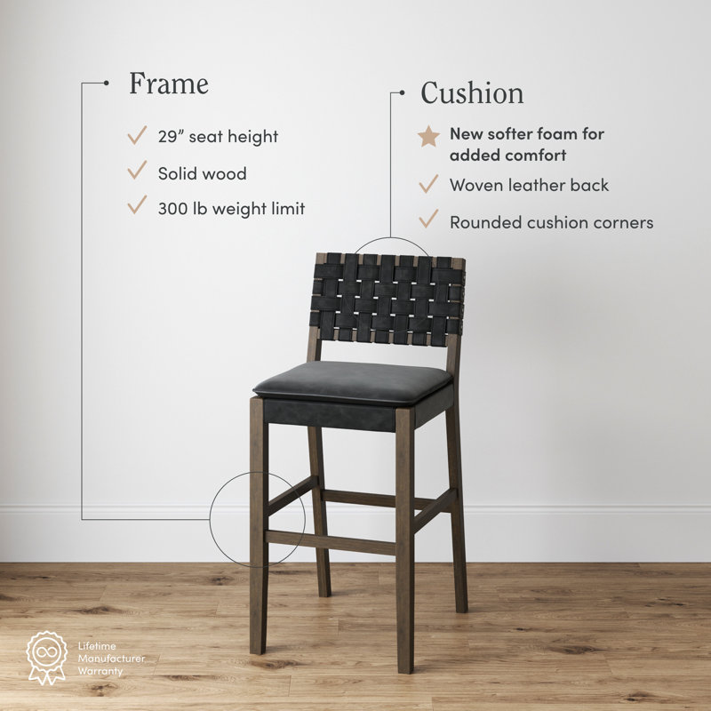 Cohen Black Faux Leather and Wood Bar Stool