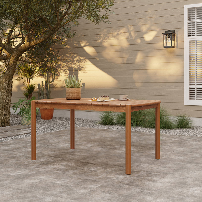 59.1'' W 6-Person Solid Wood Outdoor Dining Table, Rectangular Patio Dining Table with Slatted Top