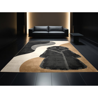 Tapis moderne gris et beige lavable à la machine Buckland