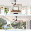 Ventilateur de plafond intelligent de 52 pouces avec mémoire à DEL à intensité variable à trois couleurs de 18 W, 3 pales au fini noyer et moteur à courant continu