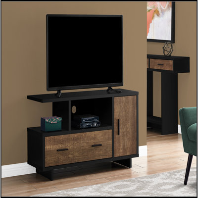 Meuble télé, console de 48 po, meuble multimédia, meuble de rangement, tiroirs, salon, chambre à coucher, stratifié noir et brun, contemporain, moderne