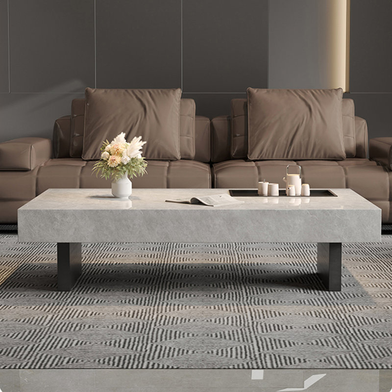 Simple rectangular rock slab floating coffee table, 13.8" H x 51.2" L x 27.6" W