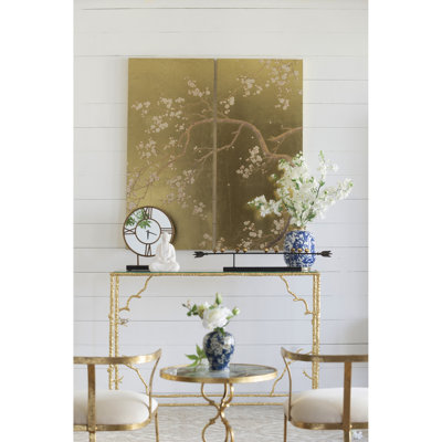 Of 2 Cherry Blossom Wall Panels Decoration Brilliance, 21.5" X 47", For Living Room, Dining Office, Bedroom, Nature Theme, Gold Pink Arts Decor, 21.5X47, Home Inspired,