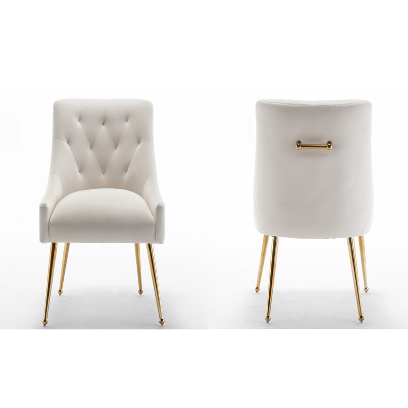 Chaise d'appoint en velours beige Baudel, Blanc