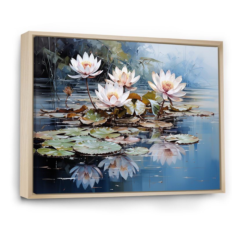«Reflection Lotus Stillness Meditation I», art mural sur toile Lotus, Cadre flottant brun, H 16 po x l 32 po