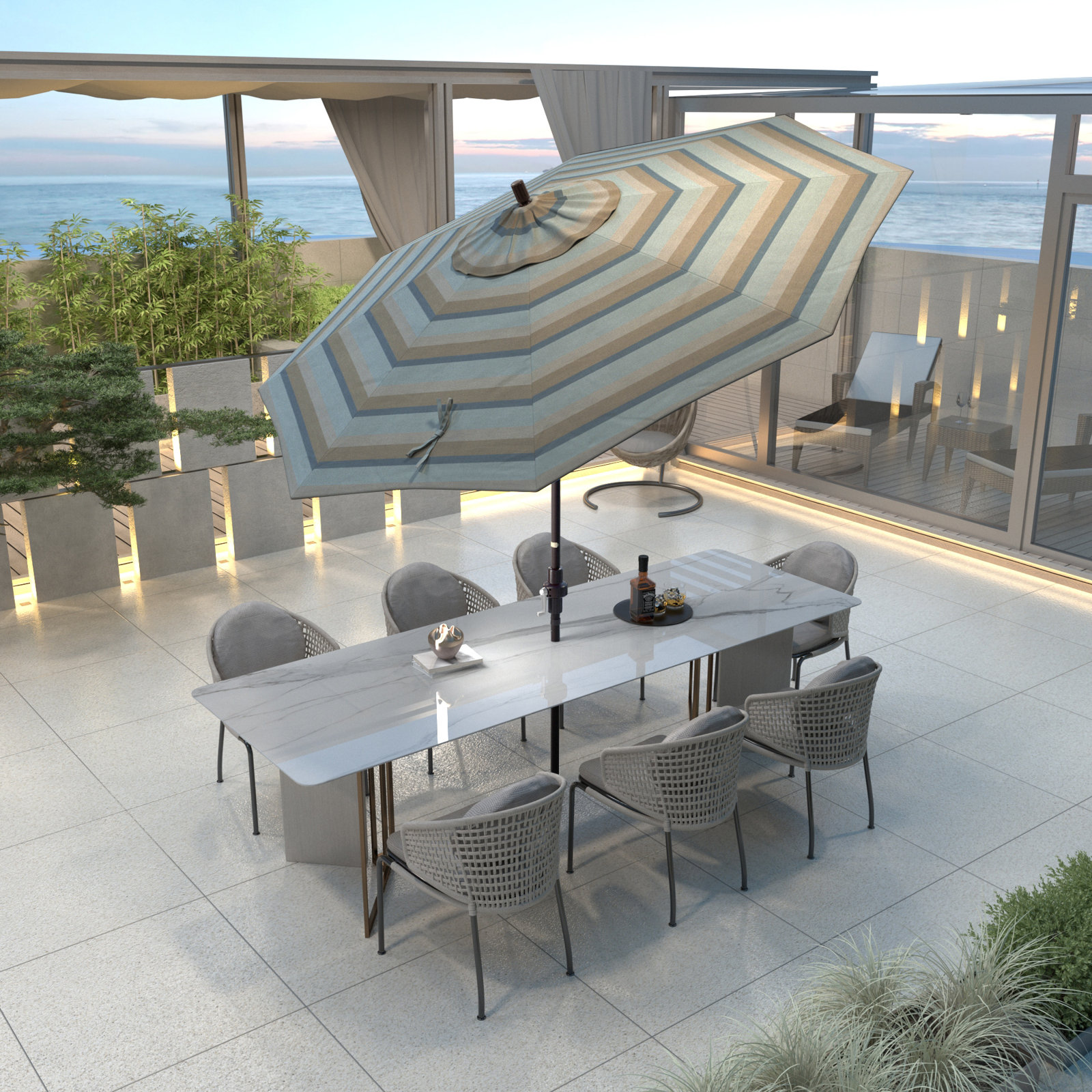 Garita 9' Sunbrella® Market Umbrella, Bronze, Gateway Mist Sunbrella®