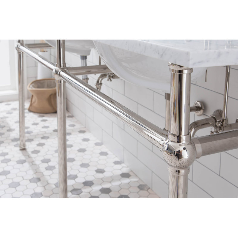 Embassy Stone Oval Console Bathroom Sink with Faucet and Overflow, Polished Nickel