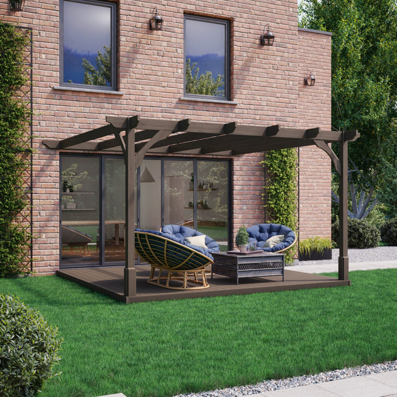 Jaquante Premium Wall Mounted Pergola, Brown, 270cm H x 300cm W x 300cm D