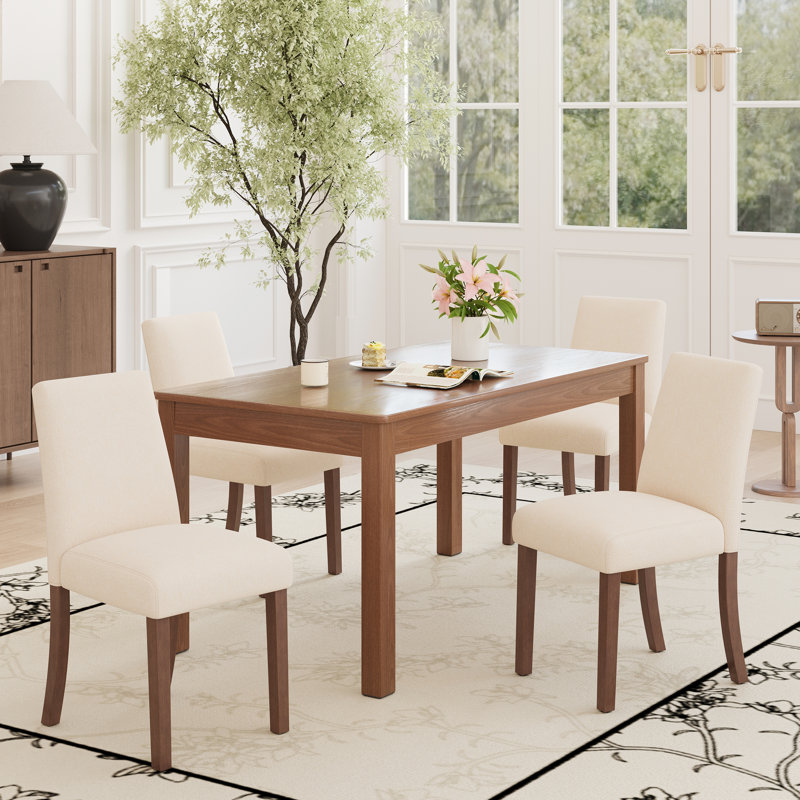 17.3'' Wide Modern Upholstered Fabric High Back Parsons Side Dining Chair with Solid Wood Legs, Beige