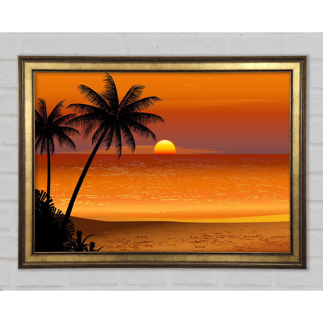 Gerahmtes Leinwandbild Orange Palm Tree Sun