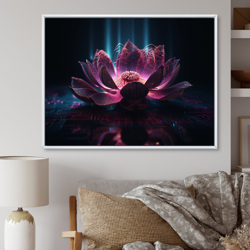 «Urban Blossoming Pink Lotus I» sur toile, Cadre flottant blanc, H 30 po x l 40 po x P 1,5 po