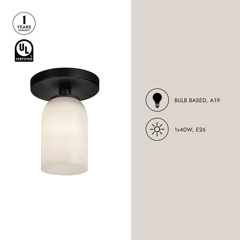Nola 1 - Light Semi Flush Mount, Black, Glossy Opal