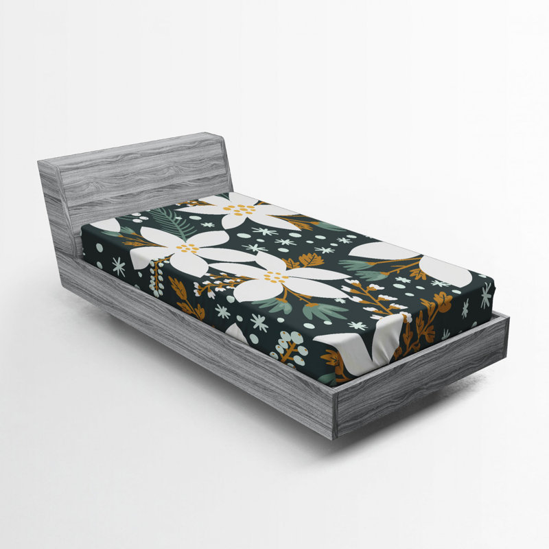 Drap-housse floral, Drap-housse de taille simple, Bleu foncé, fleurs