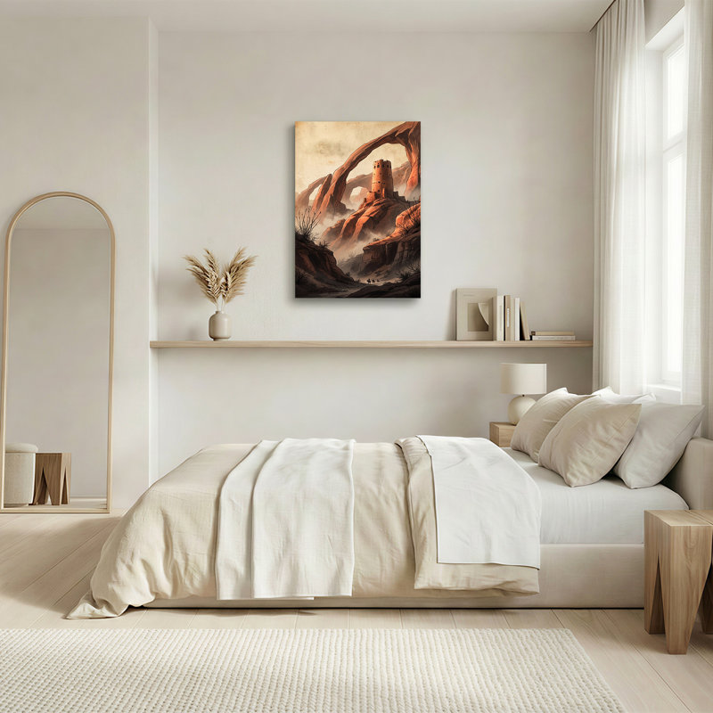 «Stone Tower and Giant Rock Arches in Misty Orange Canyon», art mural sur toile, 24"H x 18"W