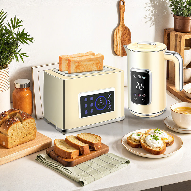 Kettle and Toaster Set, Cream/Silver
