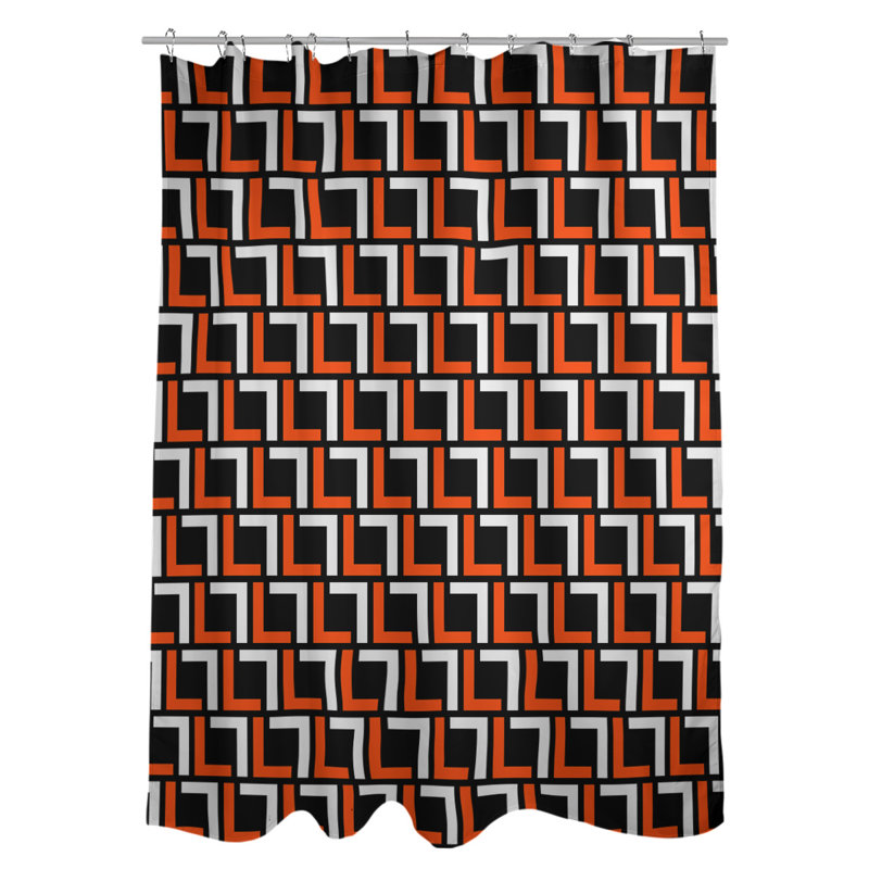Rideau de douche géométrique simple, Orange/White/Black