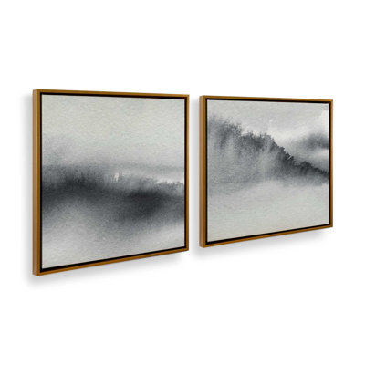 «Whispering Woods» 24 po x 24 po, ensemble de 2 impressions sur toile dans un cadre en chrome poli