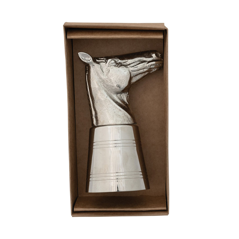 2 oz Jigger à tête de cheval en fonte d'aluminium et acier inoxydable dans une boîte kraft, finition nickel