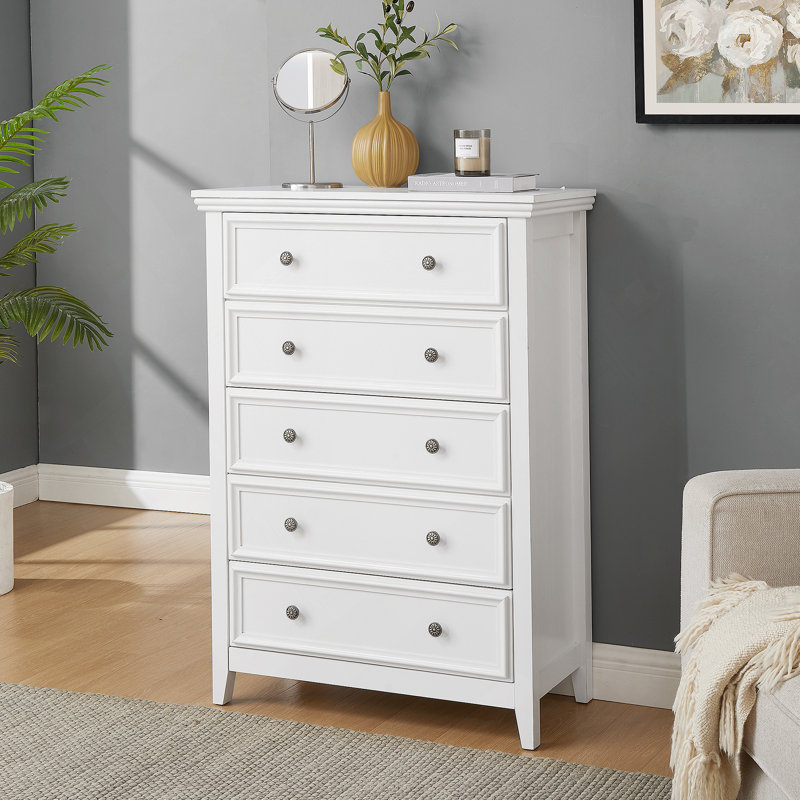 Commode 5 tiroirs Modern, commode 5 tiroirs, Blanc