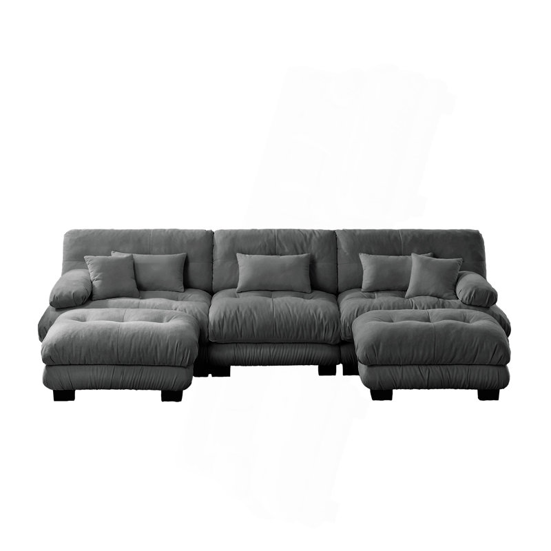 Canapé modulaire de luxe surdimensionné en U surdimensionné pour le salon, canapé profond avec 2 repose-pieds, chenille, Gris