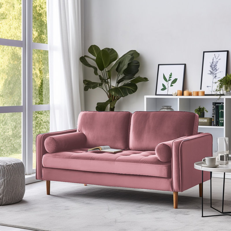 Banuelos 58'' Velvet Square Arm Loveseat, Rose Pink