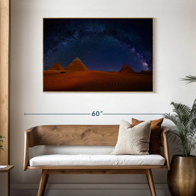 Ciel étoilé sur les pyramides de Gizeh, Cadre flottant en bois naturel, 46 po x 31 po