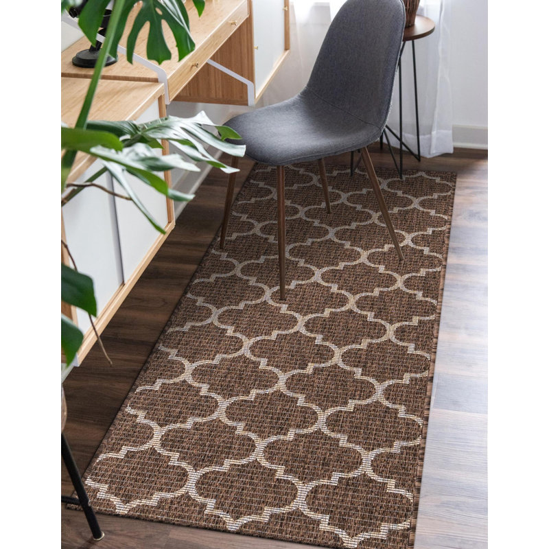 Hampstead Geometric Brown Indoor/Outdoor Area Rug, Runner 2' x 6', Brown