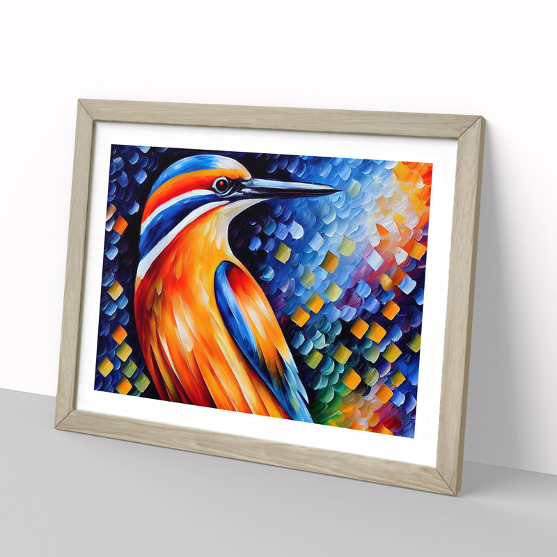 Kingfisher Bird Vol.6 Abstract - Framed Print, 46cm H x 64cm W x 2cm D, Oak