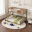 Lit superposé simple au-dessus de grand lit simple en bois massif avec garde-corps et échelle, finition noyer - peu encombrant et convertible-261921004