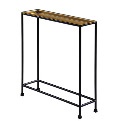 Table d'appoint, matériau principal en métal, couleur bronze antique, plateau rectangulaire élancé, plateau supérieur amovible, aucun assemblage requis, patins de plancher, profondeur de 21,18 po, largeur de 6 po, hauteur de 22,5 po, table de 7 lb,
