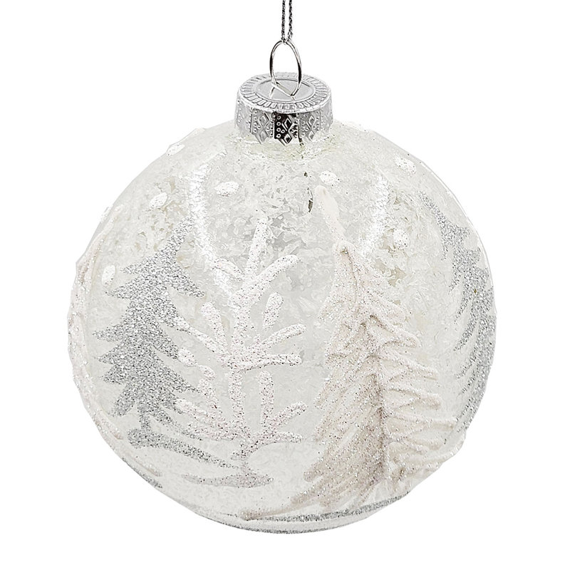 Glass Ball With Tree Pattern Ornament Set of 6 4"Dia. Frost
