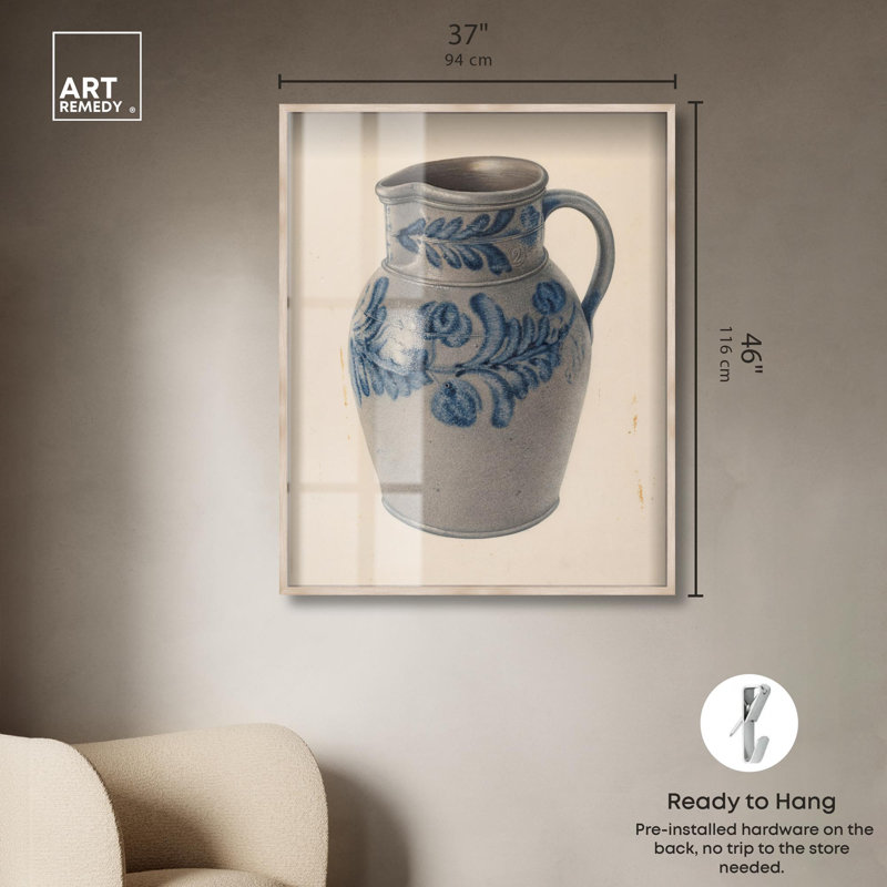 «Blue Vine Shadowbox Print» par Art Remedy, H 46 po x l 37 po, Crème, crème