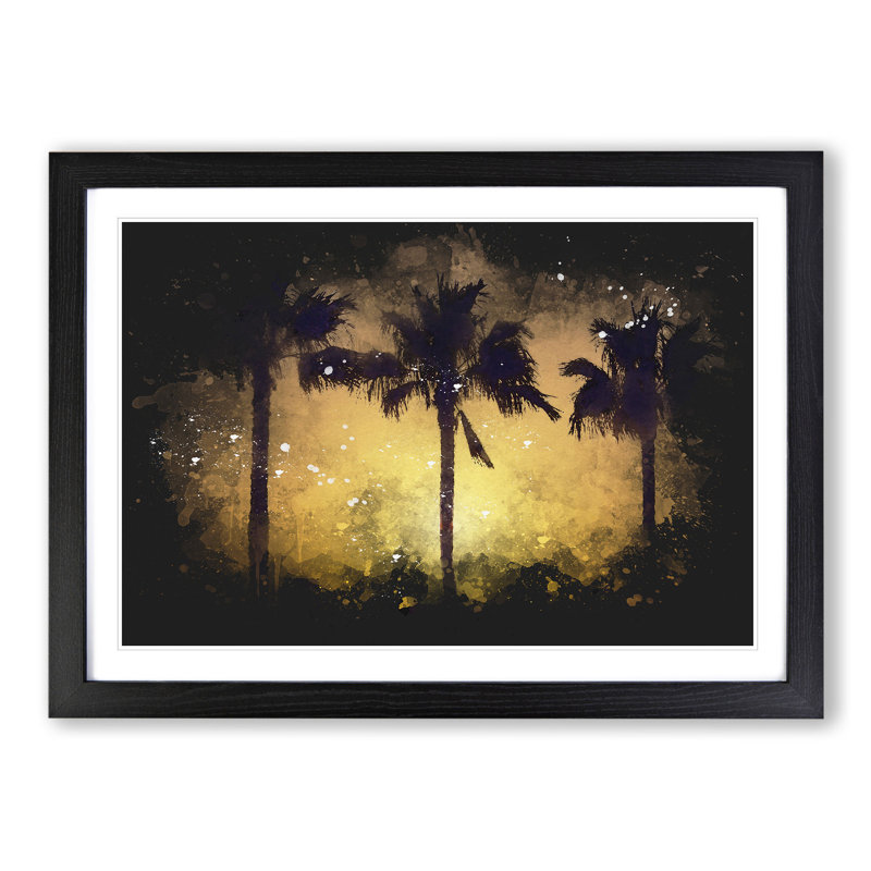 Palm Trees at Sunset Vol.1 - Picture Frame Painting, 36cm H x 48cm W x 2cm D, Black Framed