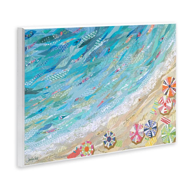 Collage, vue aérienne de la plage, plaque murale par Jennifer Peck, H 10 po x l 15 po