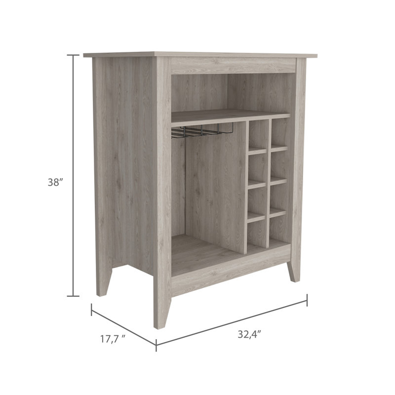 Armoire de bar Essential, une tablette ouverte, six supports à vin intégrés, un tiroir - gris clair