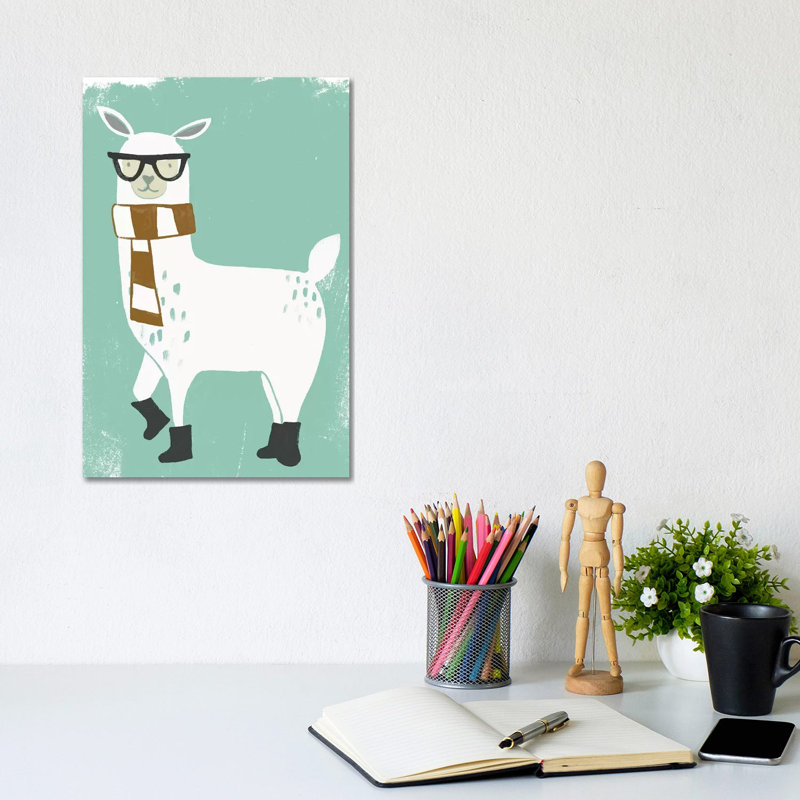 Bundle Up Llama II by June Erica Vess - Wrapped Canvas Painting, 20.32 cm H x 30.48 cm W