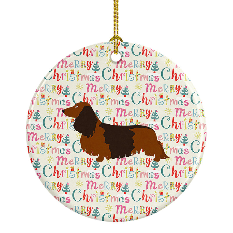 Ornement suspendu Merry Christmas, Teckel à poil long