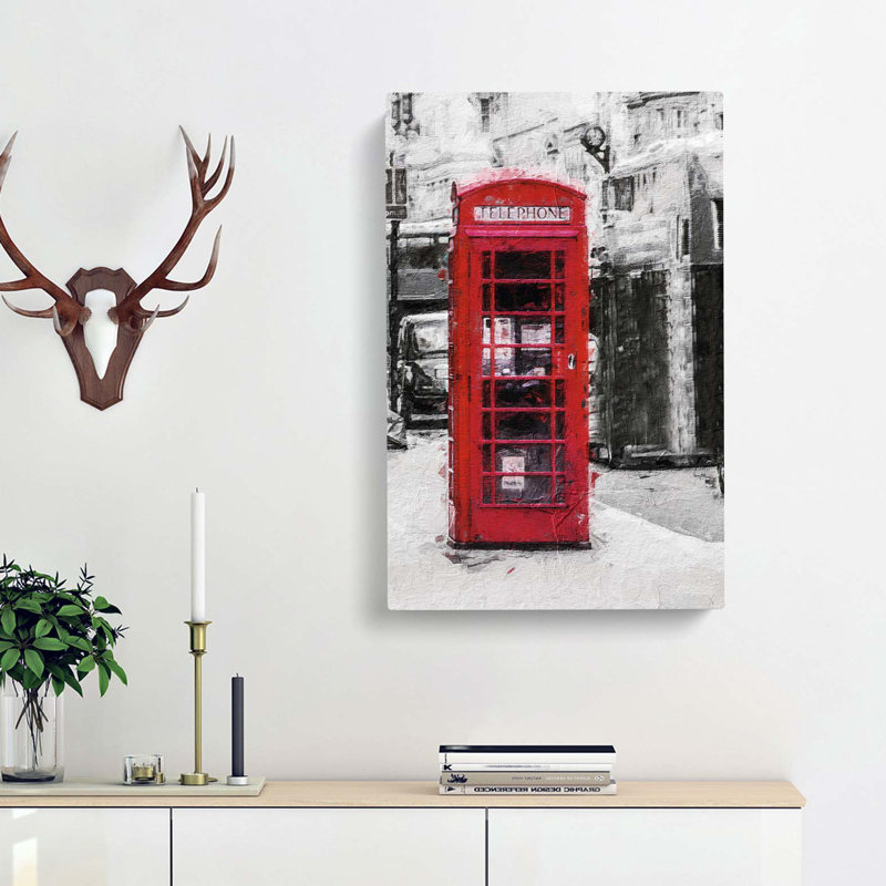 A Red Telephone Box In Abstract - Wrapped Canvas Painting, 76cm H x 50cm W x 3cm D